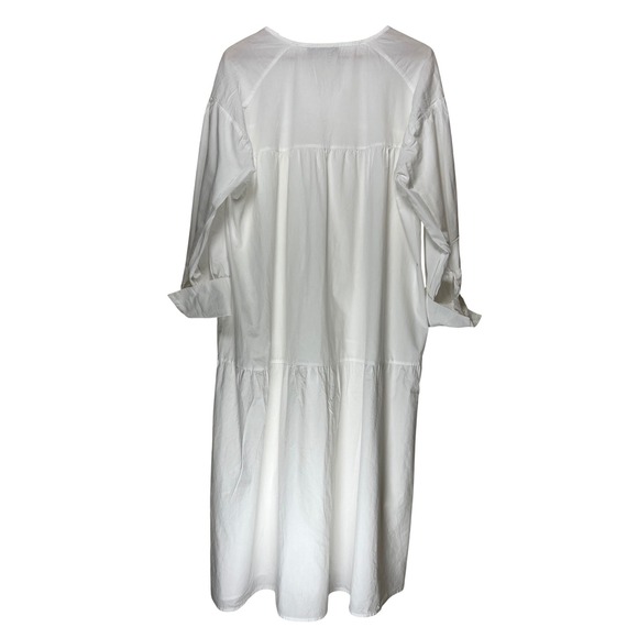 Tiered V Neck Short Sleeve Midi Dress Women's 4XL White Beach Boho Coastal - Picture 2 of 14